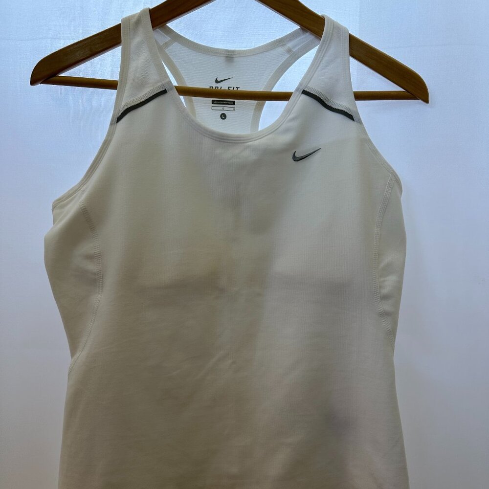 Nike Dri-Fit Razor Back Running Top with Support Bra - Size Large - White